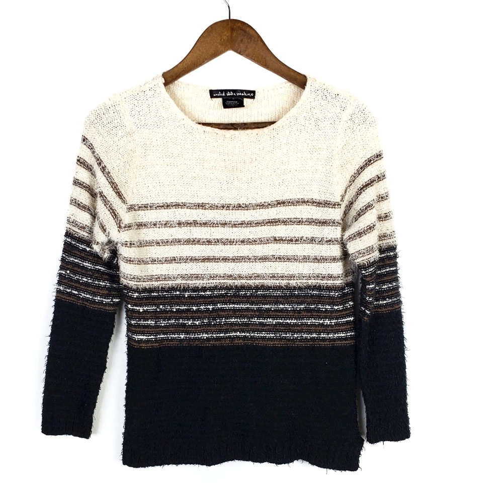 United States Sweaters Womens Striped Pullover Sweater Size S Brown Cream Fuzzy